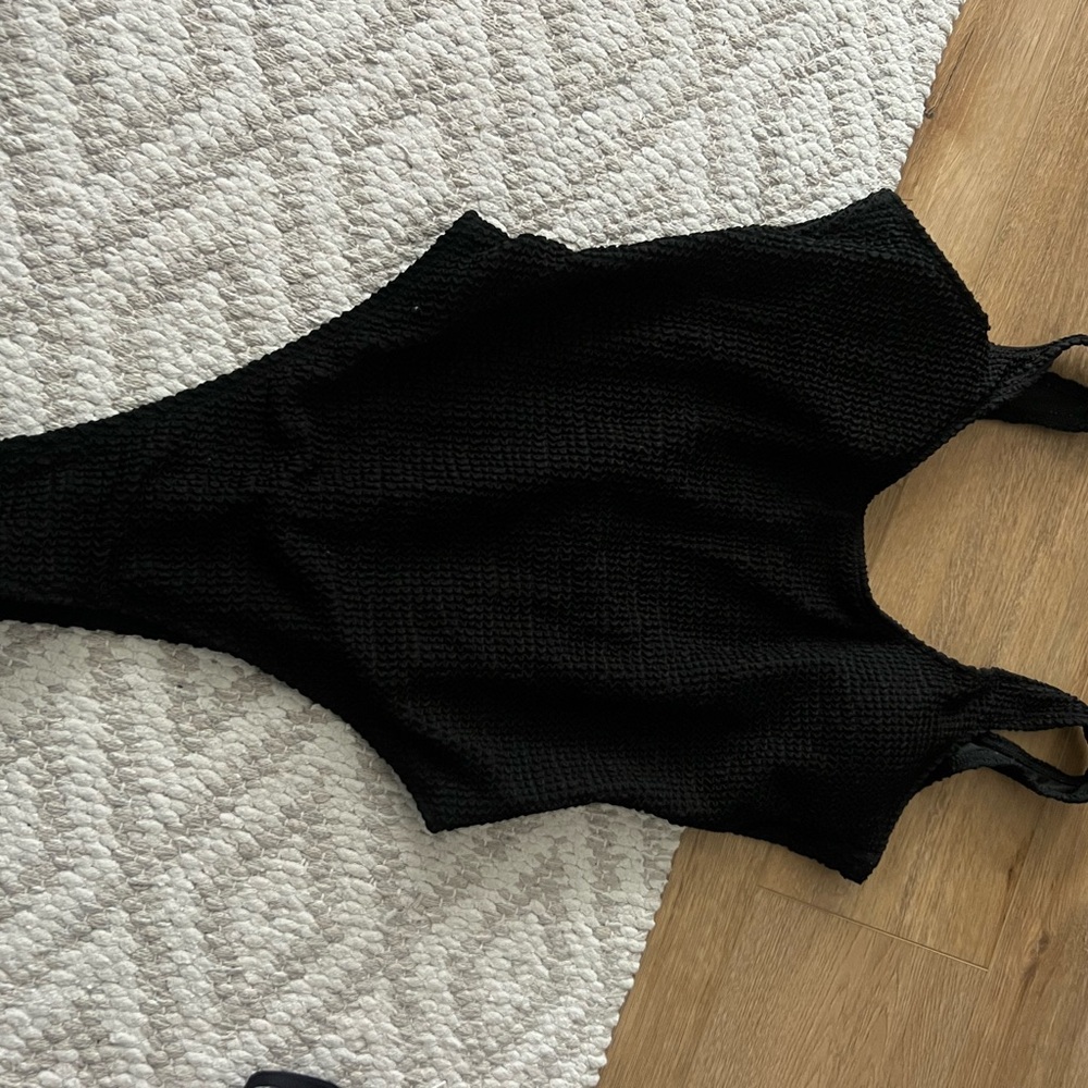 Black Textured One-Piece Swimsuit